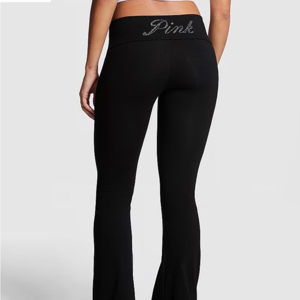 pink cotton fold over flare leggings